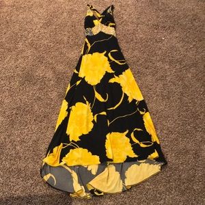 Black and yellow floral design long dress